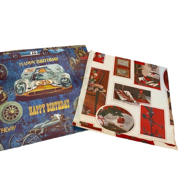 Large Lot vintage Flat Wrap Gift Wrap Wedding, Shower Birthday Scrapbooking Cars - Picture 3 of 15